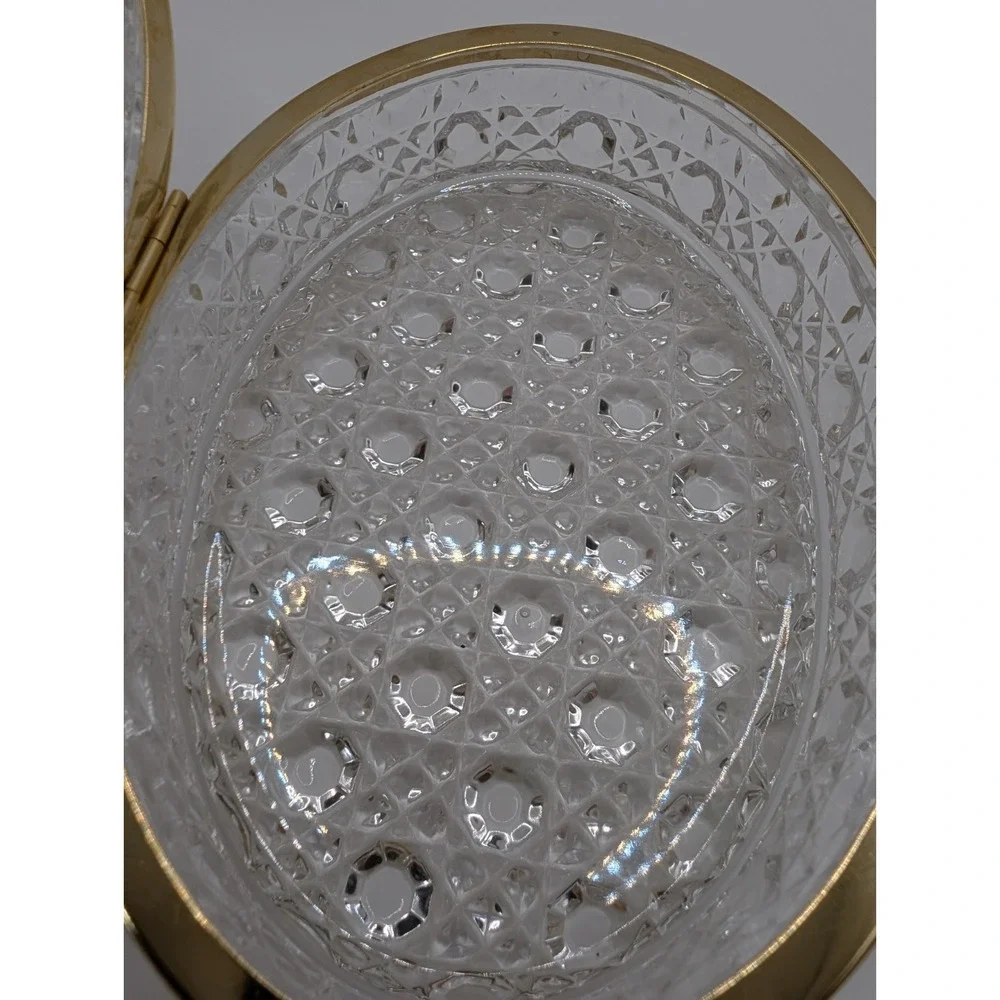 Vintage Cut Glass Crystal Casket Trinket Box Hinged Gold Tone Jewelry Case